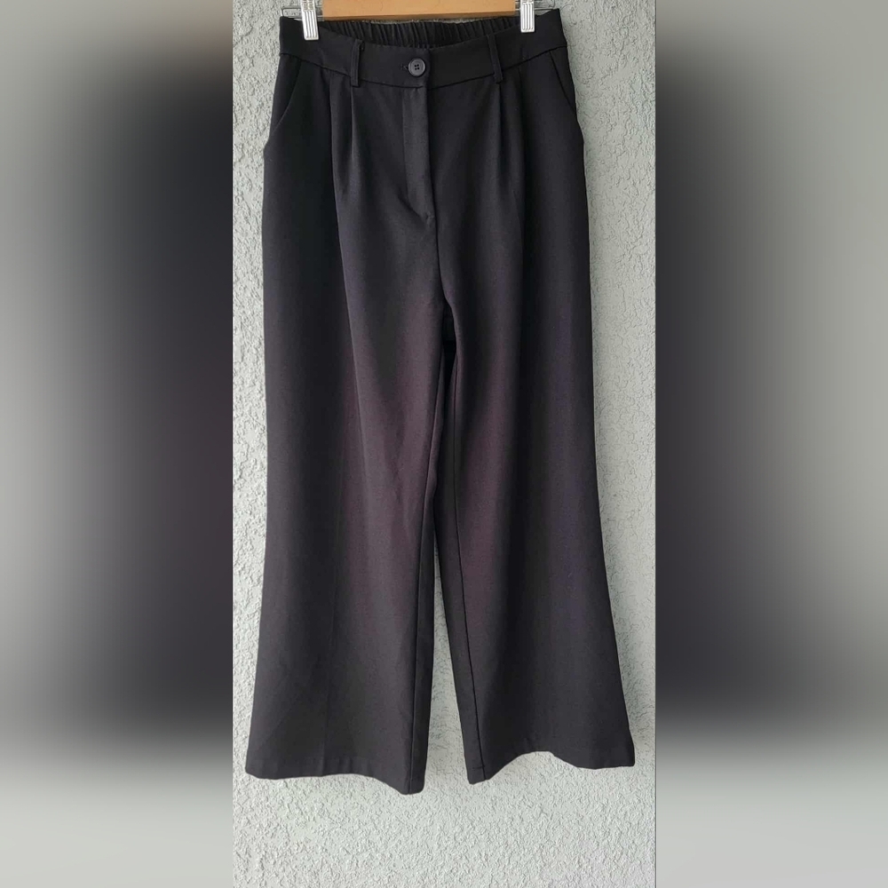 Funyyzo Womens Wide Leg Pockets Dress Pants. L 10-12
